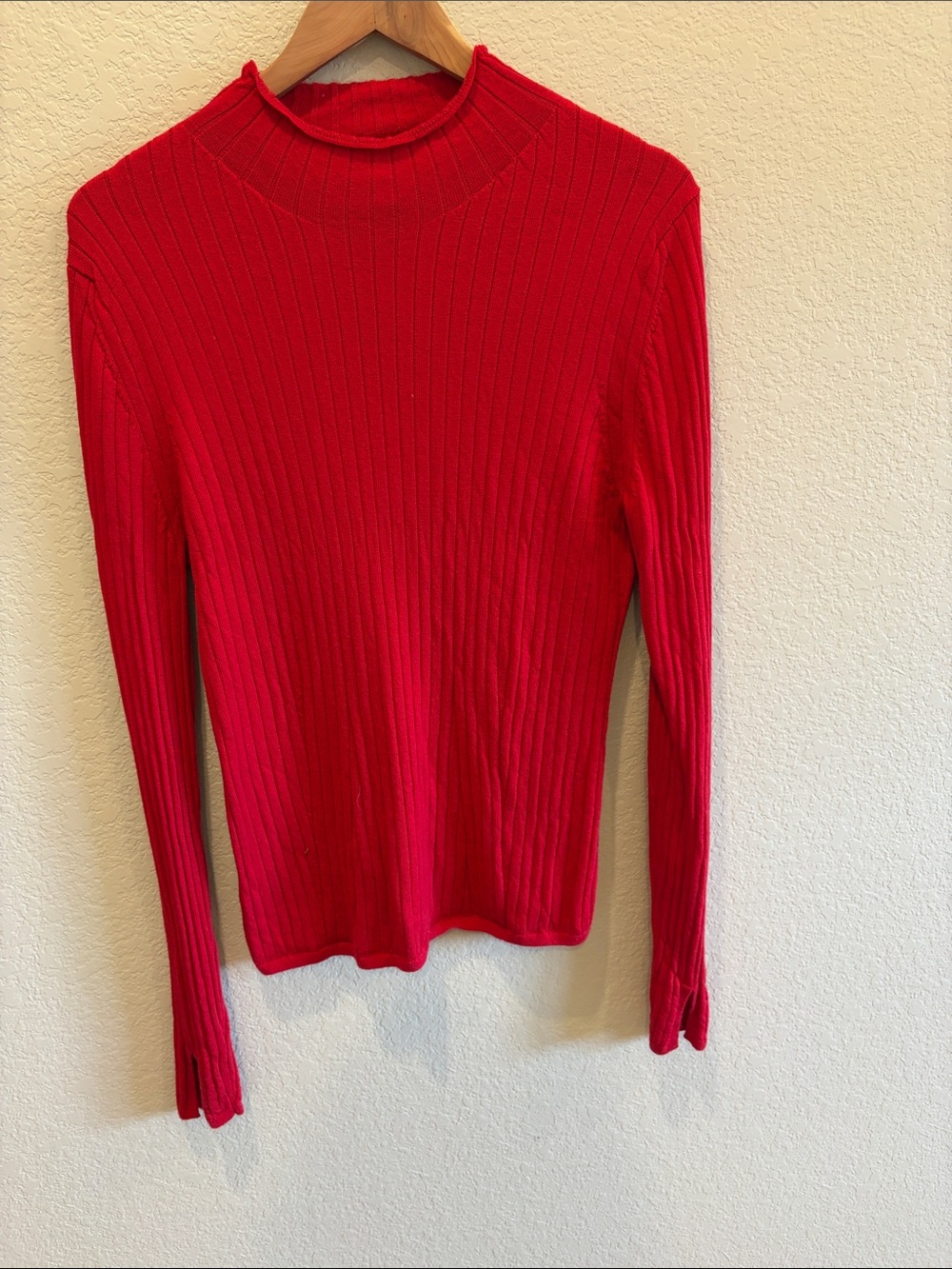 Banana Republic Red Ribbed Mock Neck Long Sleeve Top